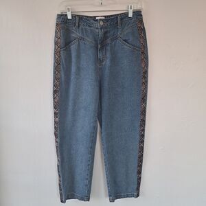 Le Lis Women's Medium Denim Blue Jeans Straight Tapered Snakeskin High Rise